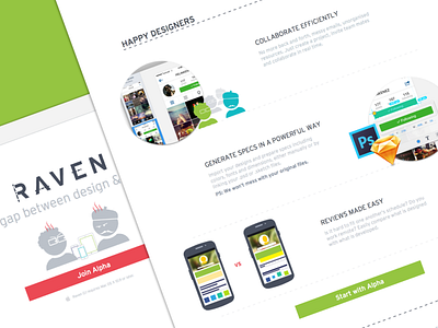 Raven’s first landing page alpha app design development flat landing site ui web