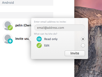 Invite Popover application edit invitation mac os x popup ui