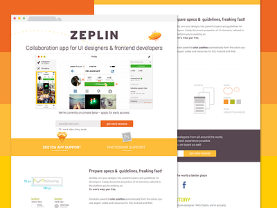 Zeplin's landing page app landing mac orange ui web zeplin