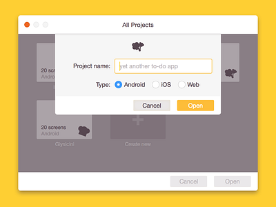New Project Sheet application clean flat icon mac new os x popover project sheet ui