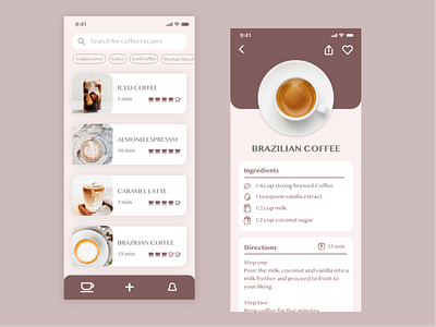 Coffee Recipes app design ui ux