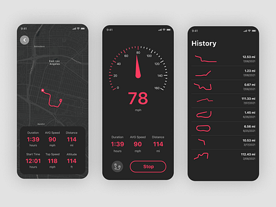 Speedometer app app design application dashboard design map meter mobile design speed speedometer ui ux