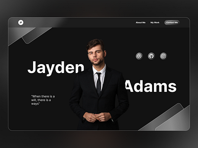 Personal Website Landing Page black branding design elegant glass glassmorphism graphic design gray grey landing page modern personal personal website portofolio portofolio website transparent ui ux web web design