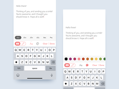 Font Choices ink cards ios mobile text editor ui ux