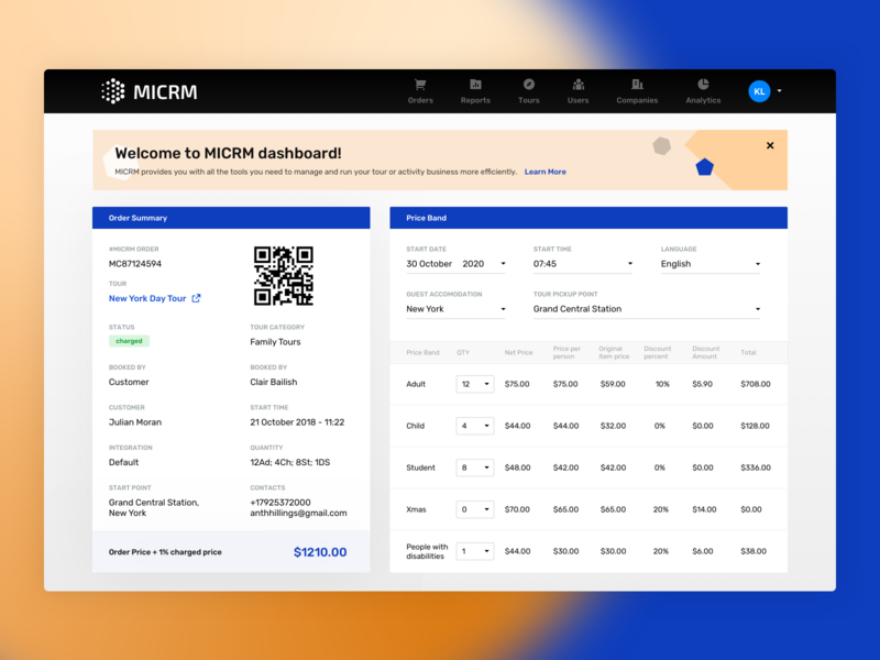 MICRM Dashboard crm dashboard interface managemant tool management planning schedule task managment ui user experience user interface ux