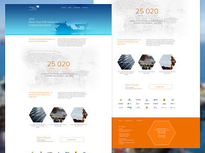 Offshore helidecks manufacturer blue helideck hexagon homepage landing page long manufacturing minimal orange page website white space