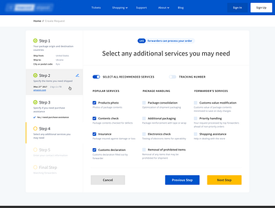 Shipping service UI design post saas service shipping