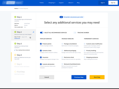 Shipping service UI design