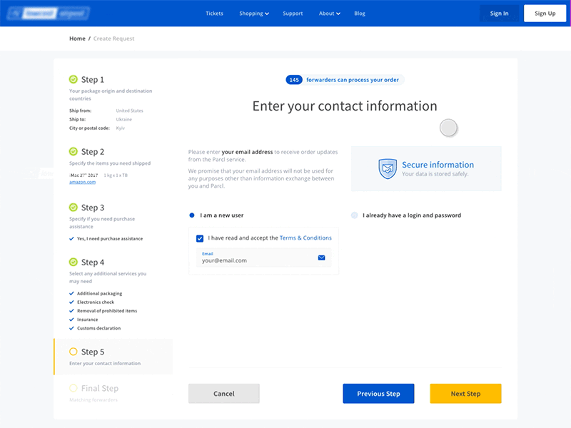 Shipping Service Form