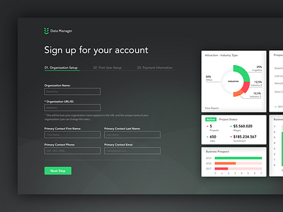 Data Management Tool - Sign Up Form analytics b2b enterprise form kibana login registration reporting sign up start screen