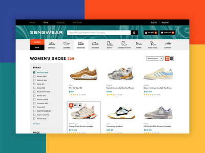 Product Page for Online Sneaker Store category page ecommerce landing page marketplace online store product list shop application sneakers store web app