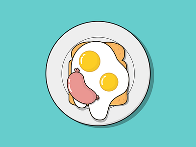 Breakfast bread breakfast eggs face happy illustrator lines plate sausage toast
