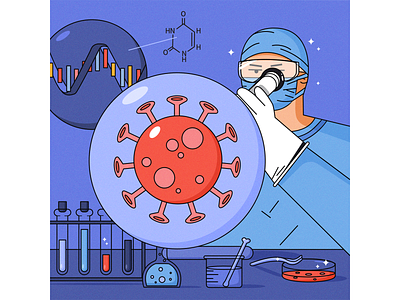 Coronavirus. beaker biological character draw illustrator laboratory microscope research test tube vector
