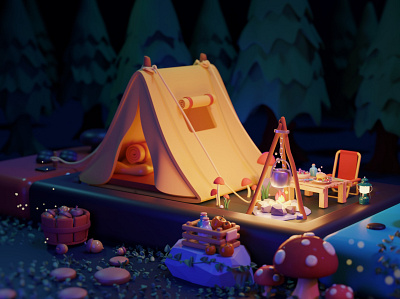 Camping Game！ 3d blender camping illustration