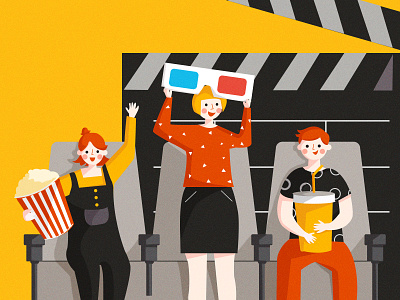 Watching a movie together！ app branding design draw illustration movie movie art popcorn website