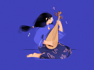 lute girl ！ design draw girl ！ illustration lute music