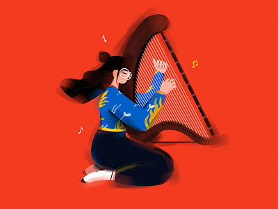 KongHou. Chinese national musical instrument. charachter chinese draw girl illustration music national musical instrument
