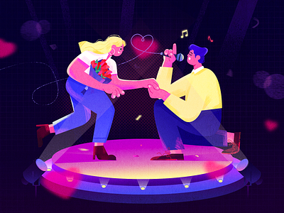 Courtship. character couple design flower illustraion illustrator light love microphone music stage vector