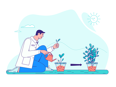 Photosynthesis！ character doctors draw illustration plants sunny vector