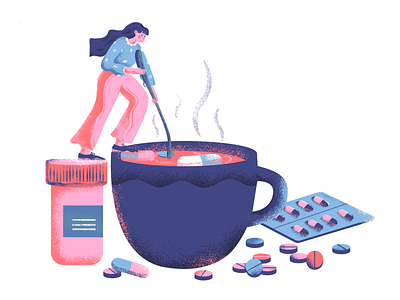 Making pills！ capsule girl illustration medicine mix