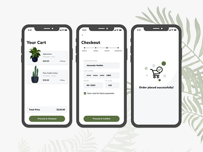 Plant App Checkout 002 adobe xd checkout clean dailyui dailyui 002 ecommerce green plants shopping app uxui wireframe