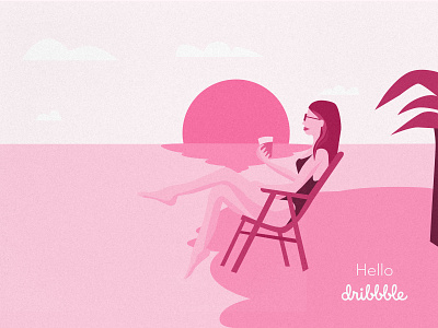 First dribbble shot beach debut firstshot girl hellodribbble illustration invite pink