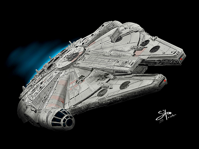 Milennium Falcon digital draw drawing