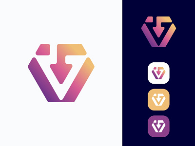 V Letter Arrow Logo arrow blue brand branding development future green letter logo media mockup modern orange purple red vector