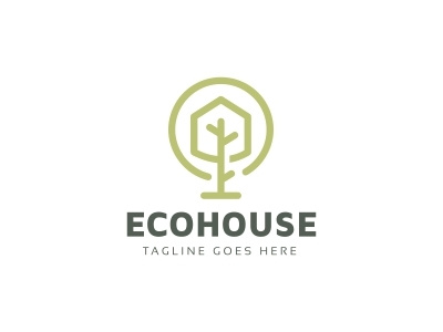 Eco House Logo cool earth eco eco product education green grow happy home property real estate tree