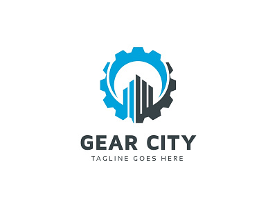 Gear City Logo brand brilliant businesses city clean corporate engine factory gear identity industry mechanic