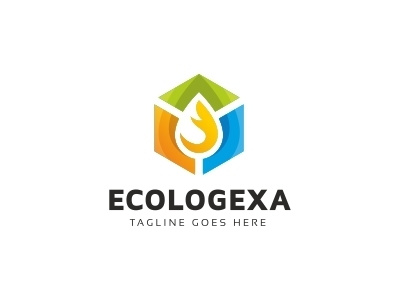 Eco Drop Fire Logo blue box cube drop eco business ecology fire green green business hexa hexagon logo logo nature logo template nature nature logo