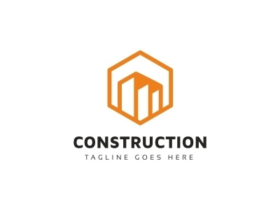 Construction Logo block blue brick building business company construction creative design estate home line real estate tech technology