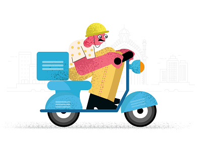 Delivery Man app icon bulding cartoon charater logo man scooter