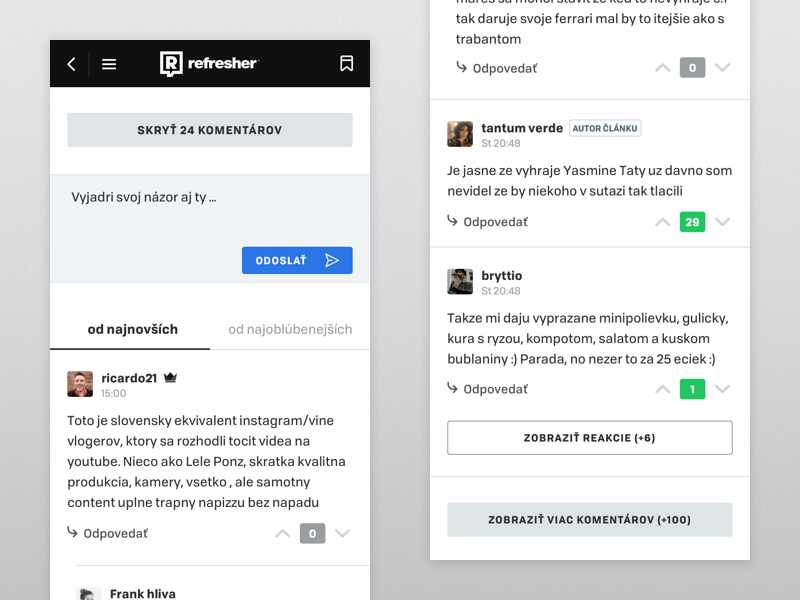 refresher discussion mobile refresher magazine clean minimal comments discussion ui