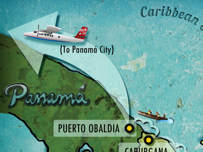 Illustrated Map caribbean sea columbia info graphic map panama plane