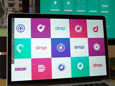 TrackDrop initial Logo Concepts blue branding green location logo music symbol