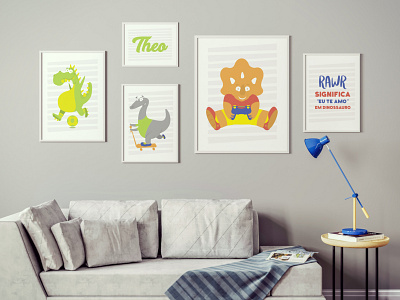 Quadro Theo caracter dinosaurs illustrator kids art vector