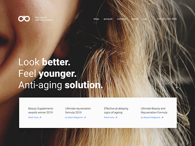 Hero section of anti-aging solution website