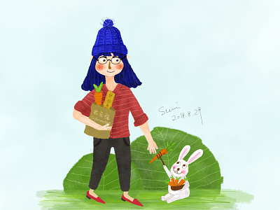 Girls and rabbits illustration