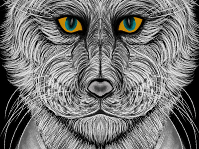 White lion vector with orange eyes illustration. flat illustration