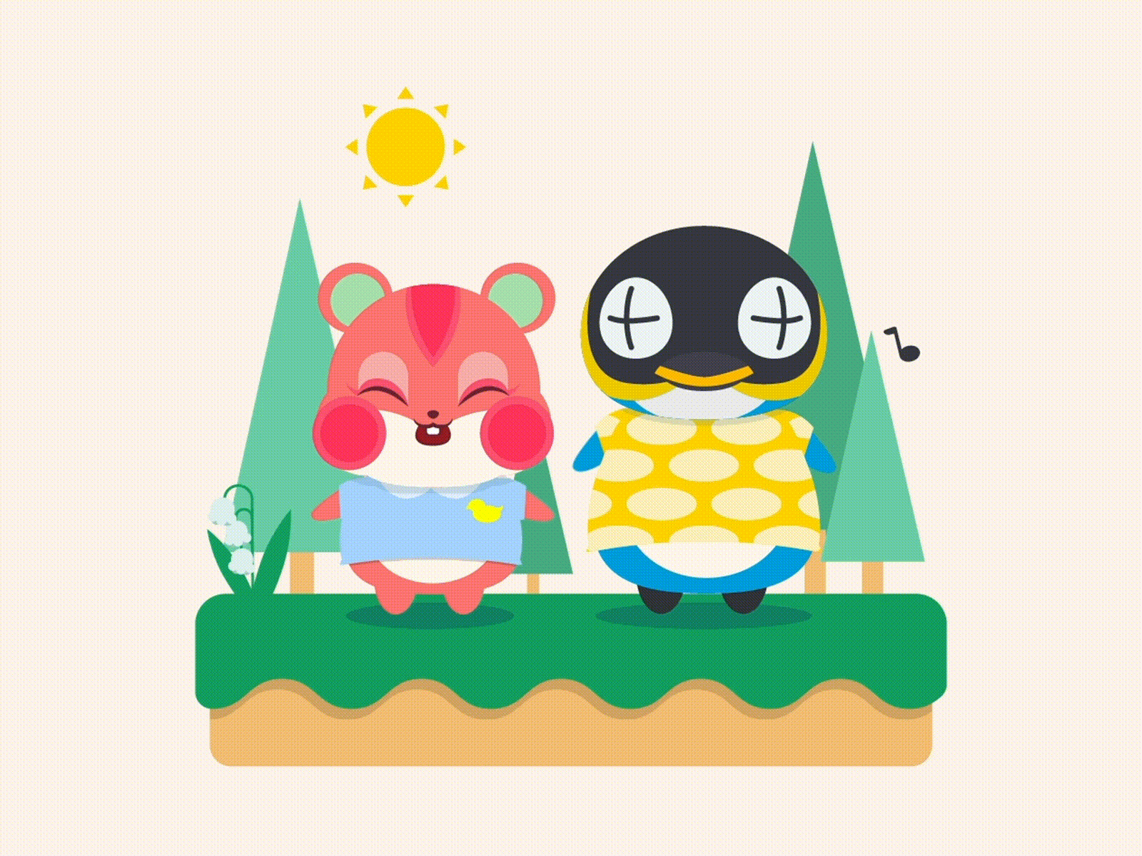 Apple Cube Duet acnh animal crossing cute design dribbble duet gif hamster illustration penguin sing