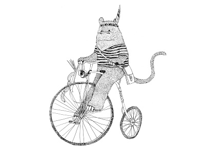 Fikol the cyclist bicykle. bike. bw. illustration. pen