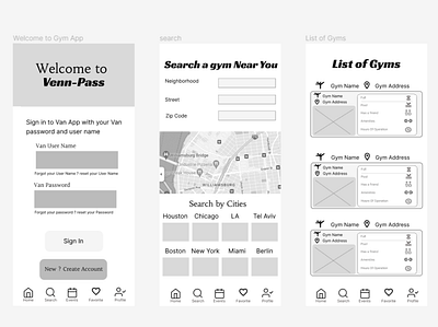 Low Res Prototype Venn-Pass App ui user research ux