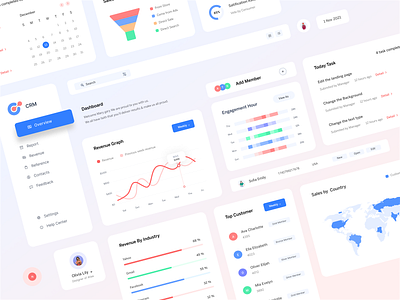 CRM Dashboard element visuals clean color crm dashboard design graph logo management pie profile revenue webapp