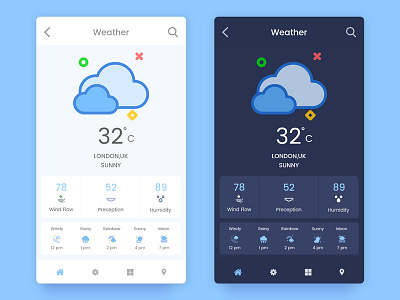 Weather App White and Dark Screen android cloud data ios number season shot summer temperature ui ux weather