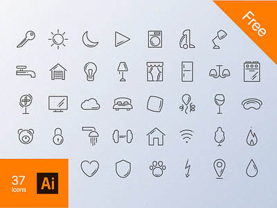 Home Routine Icon Set Free cloud drop dropbox fire free home icon icons illustrations key light moon pillow play sun tree tv vine wind window