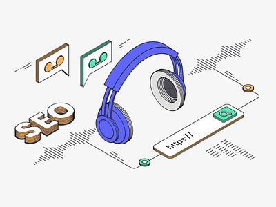 The Best SEO Podcasts for 2021 blog illustration isometric marketing podcasts seo