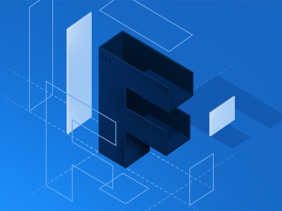 F–Pattern 3d letter blueprint design illustration isometric letter pattern perspective web