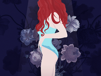 Flower's girl digital flat flower girl illustration red vector woman