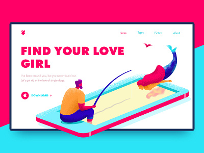 Valentine's Day, Social Software Promotion 2.5d creative design illustrations mermaid webpage design